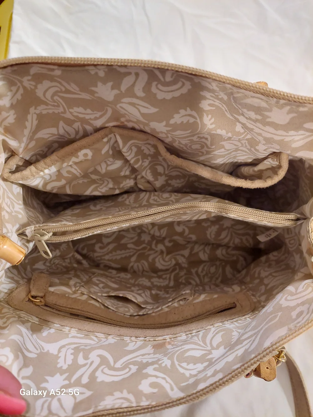 Suede Bamboo Handle Tote Bag - Beige